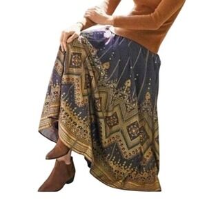 Soft Surroundings Kismet Maxi Skirt Women Medium Purple Metallic Gold Boho Print